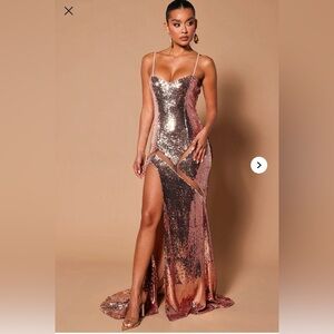 Fashion Nova Rose Gold Backless Sequin Dress